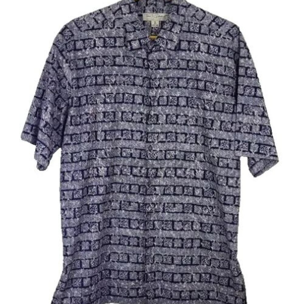 Tori Richard Men Medium Cotton Lawn Hawaiian Aloha Shirt Made in USA Hawaii Blue